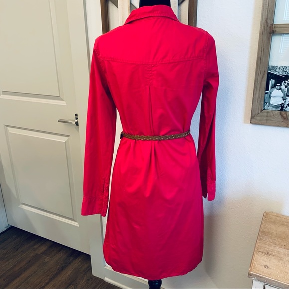 Fuchsia Long Sleeve Collard Shift Dress with Belt - Picture 7 of 8